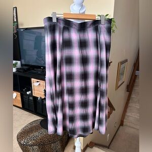 Hell Bunny Hayley Pink and Black Plaid Grunge Style Midi Skirt